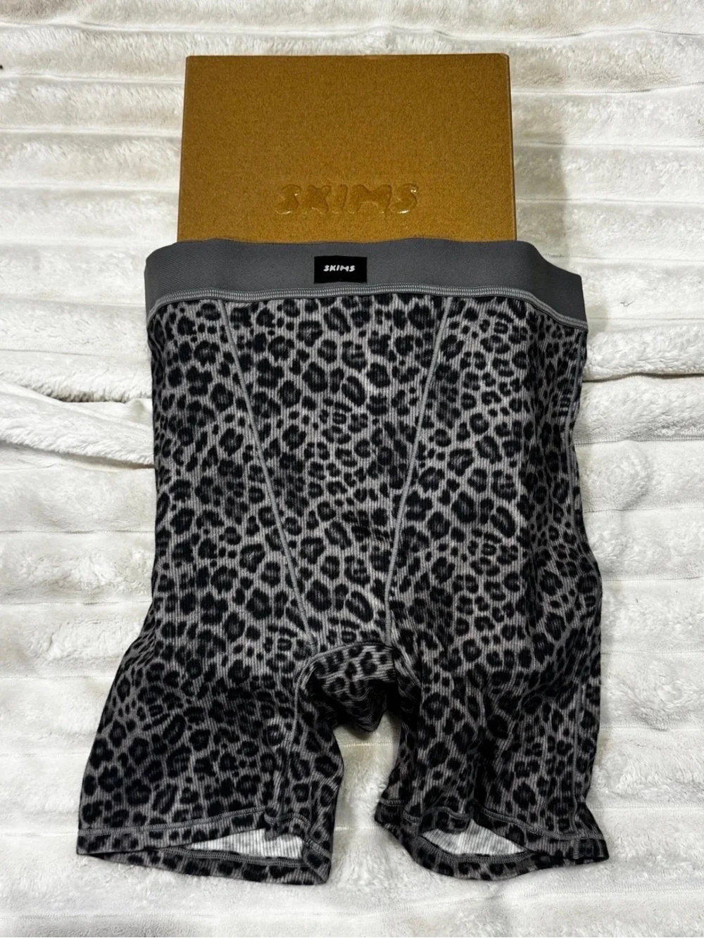 SKIMS Cotton Rib Boxer Snow Leopard